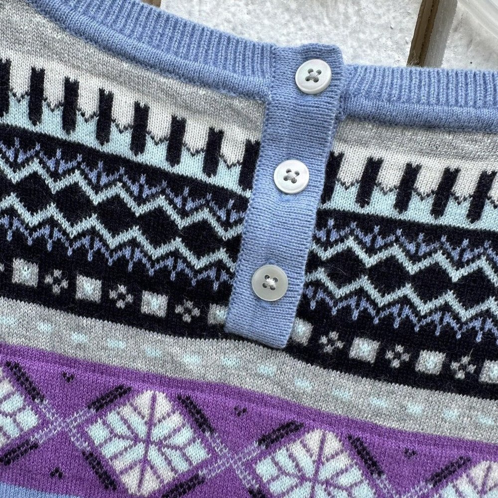 Talbots Nordic Fair Isle Blue Purple Lamb’s Wool Sweater Women’s Size Small - Picture 5 of 6